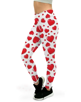 Red Heart Shaped Balloons Yoga Pants