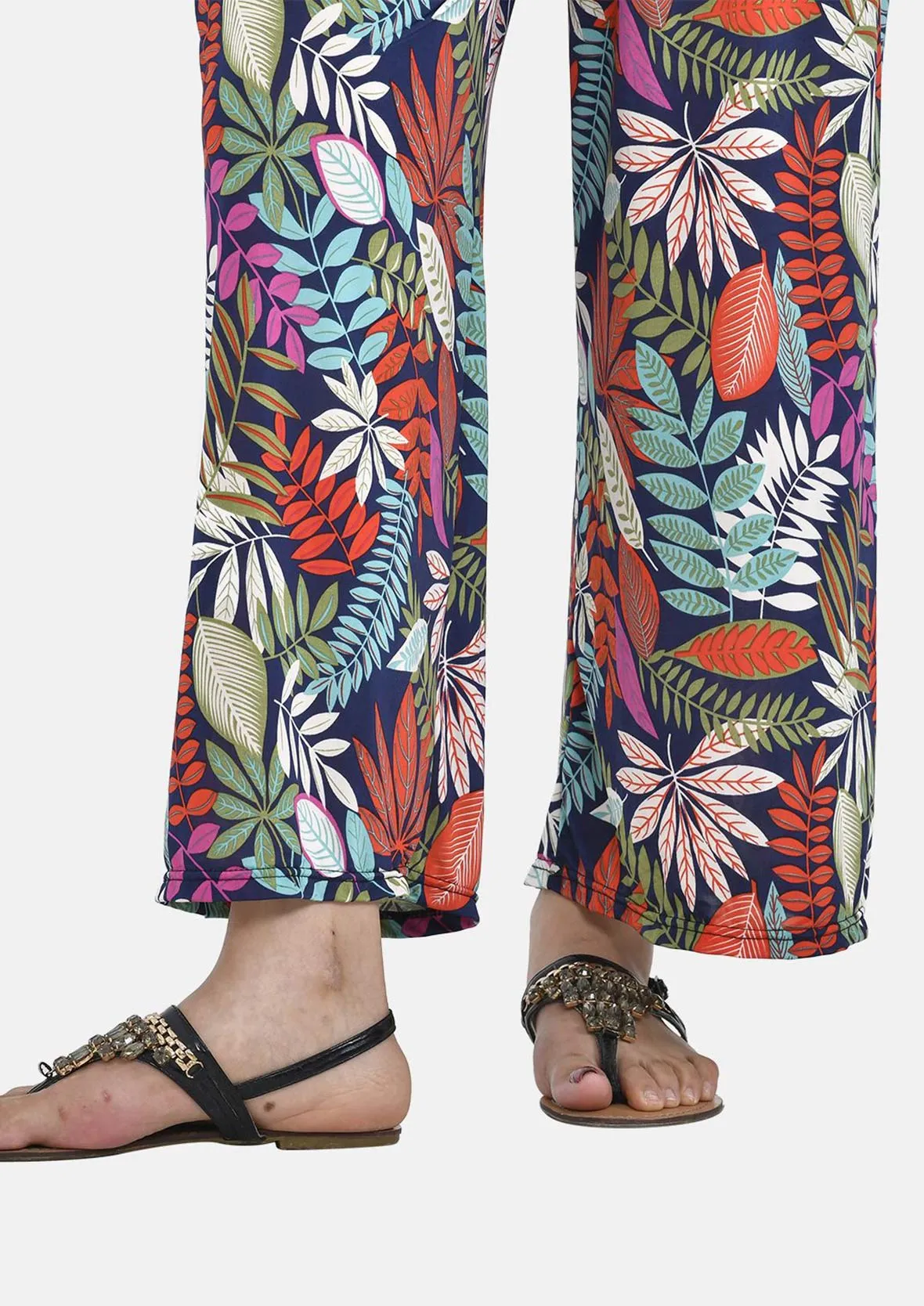 Relaxed Fit Printed Wide Leg Trousers