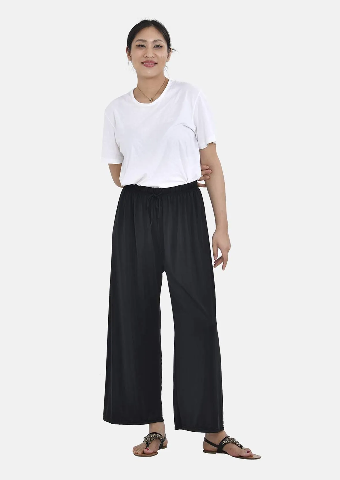 Relaxed Fit Printed Wide Leg Trousers