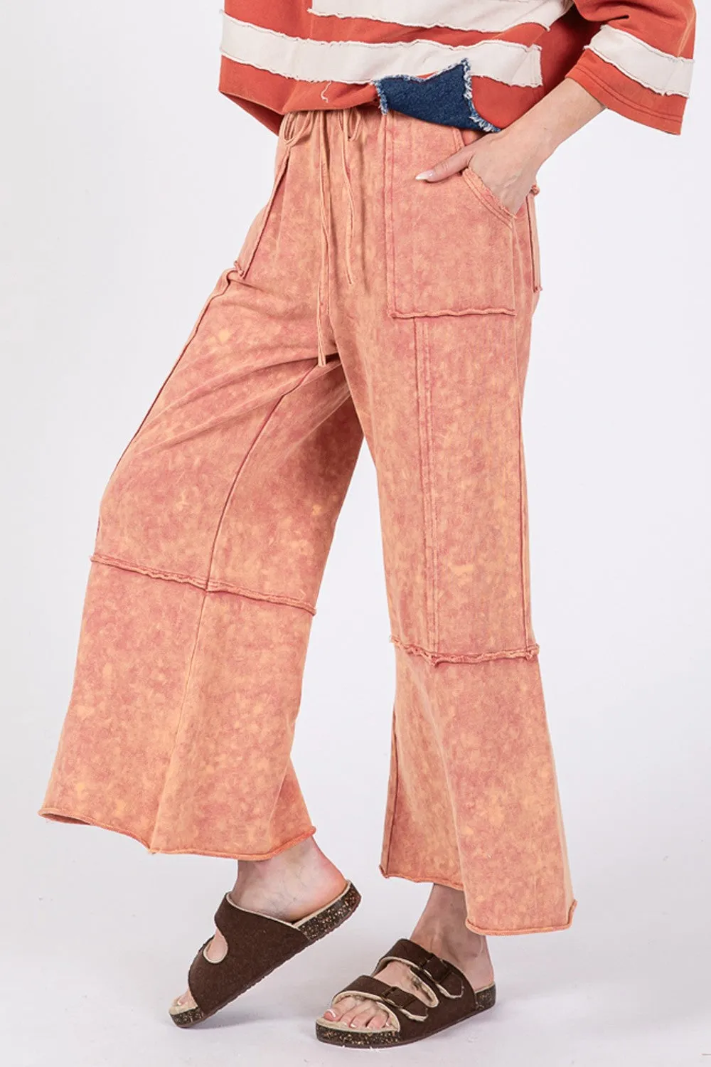 Rhode Mineral Washed Terry Wide Leg Pants - Raspberry