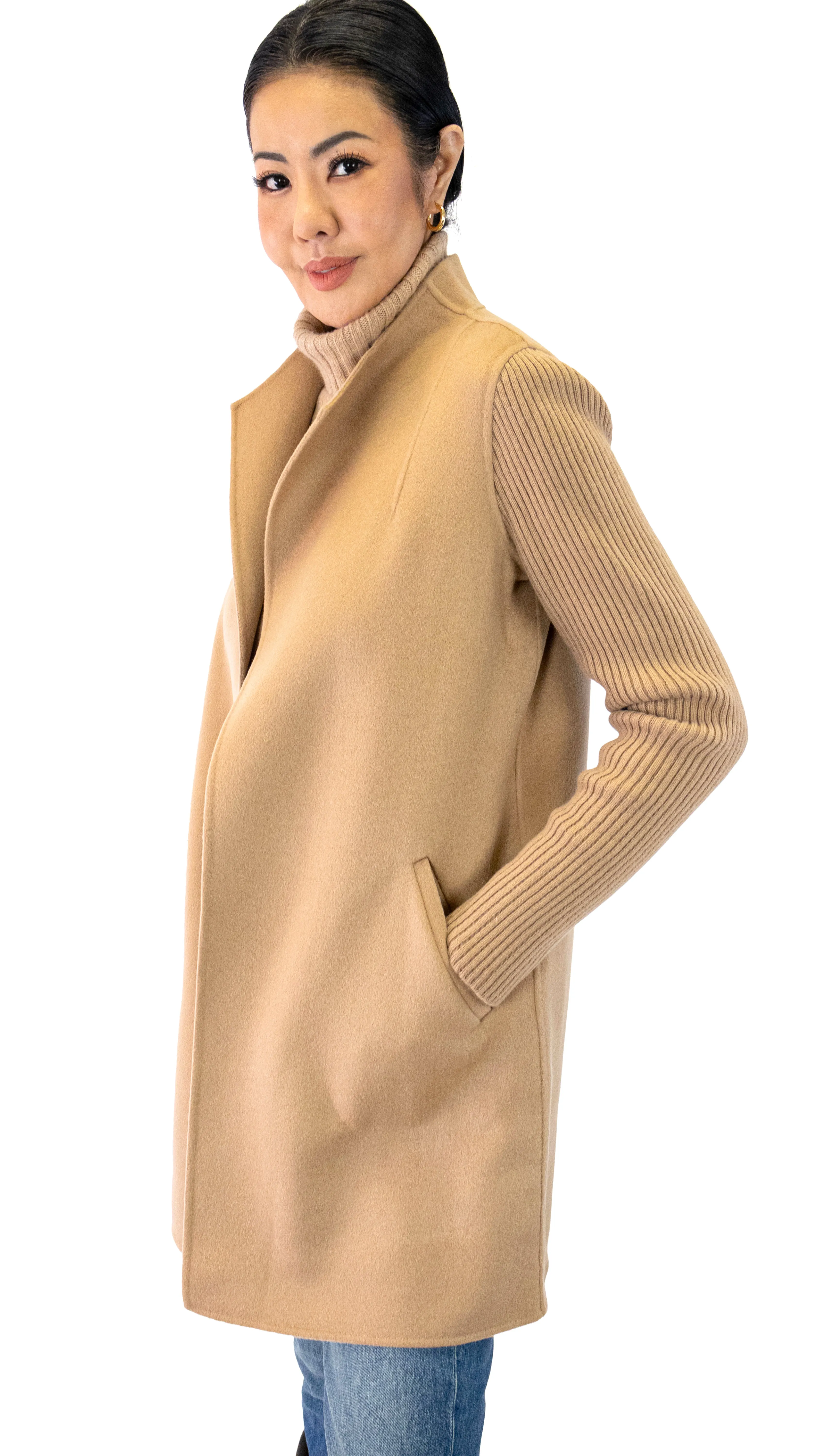 Rib Sleeve Coat - Camel