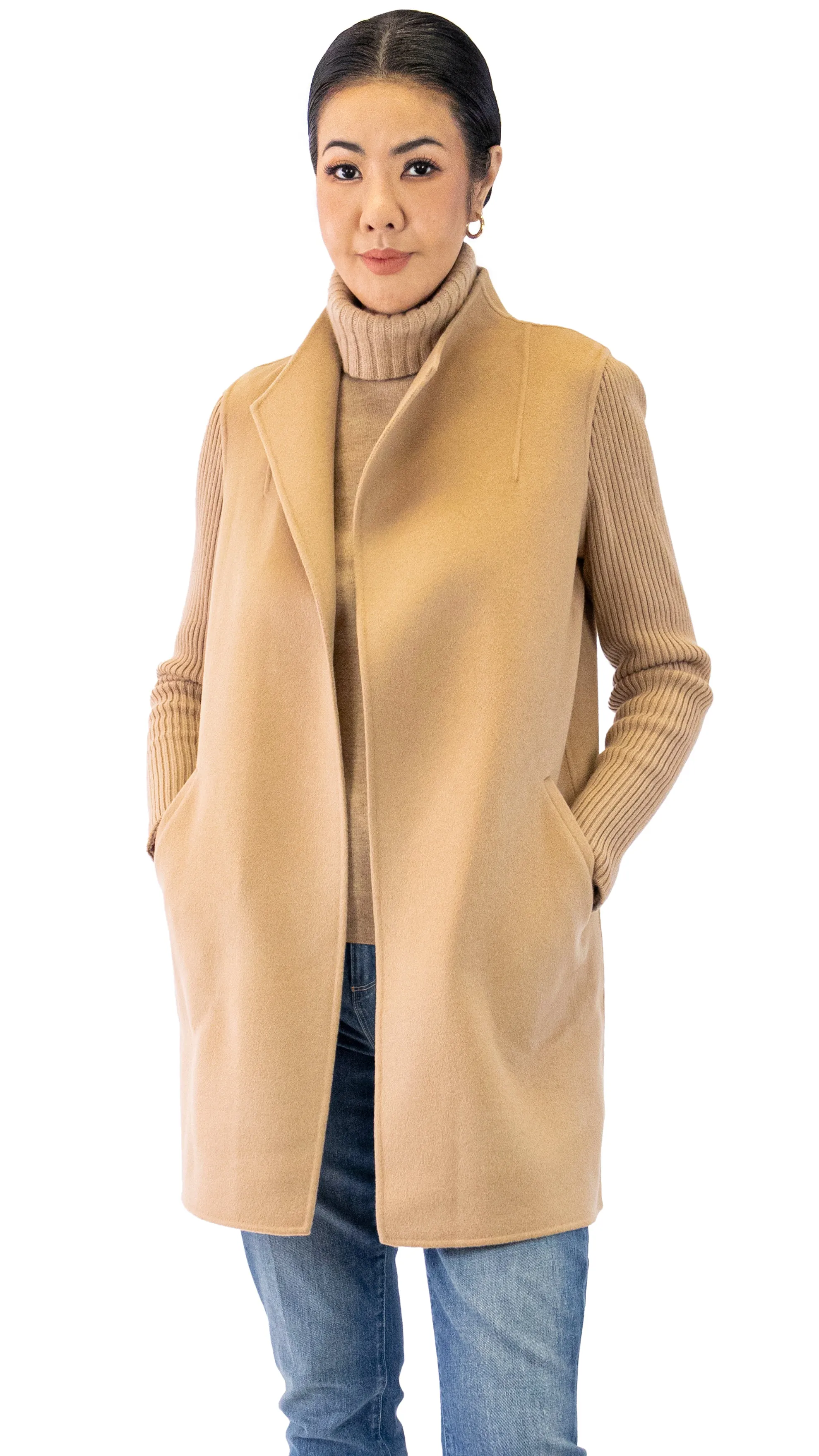 Rib Sleeve Coat - Camel