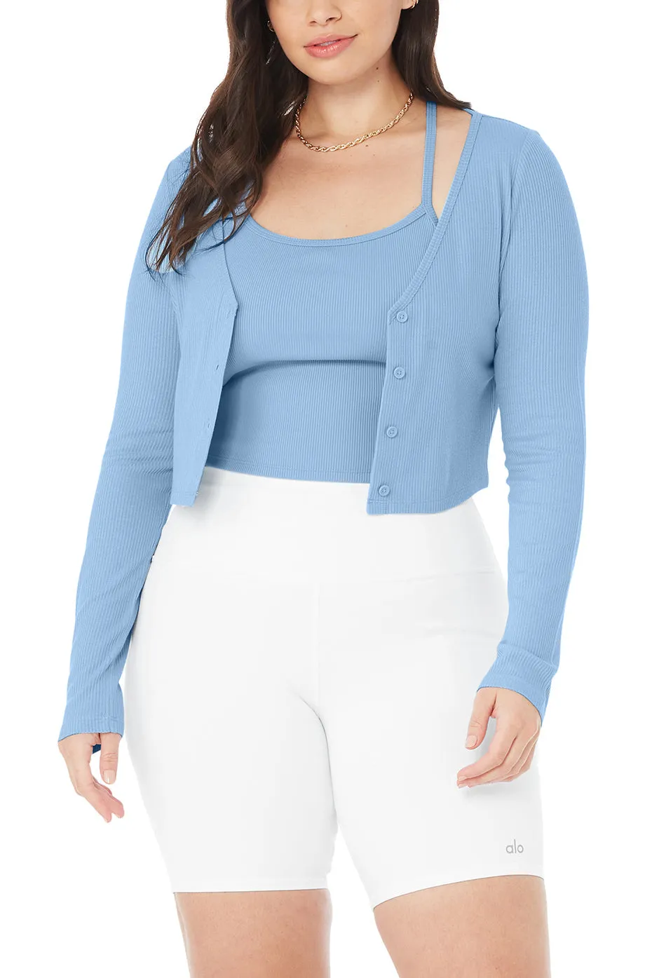 Ribbed Cropped Whisper Cardigan - Blue Skies