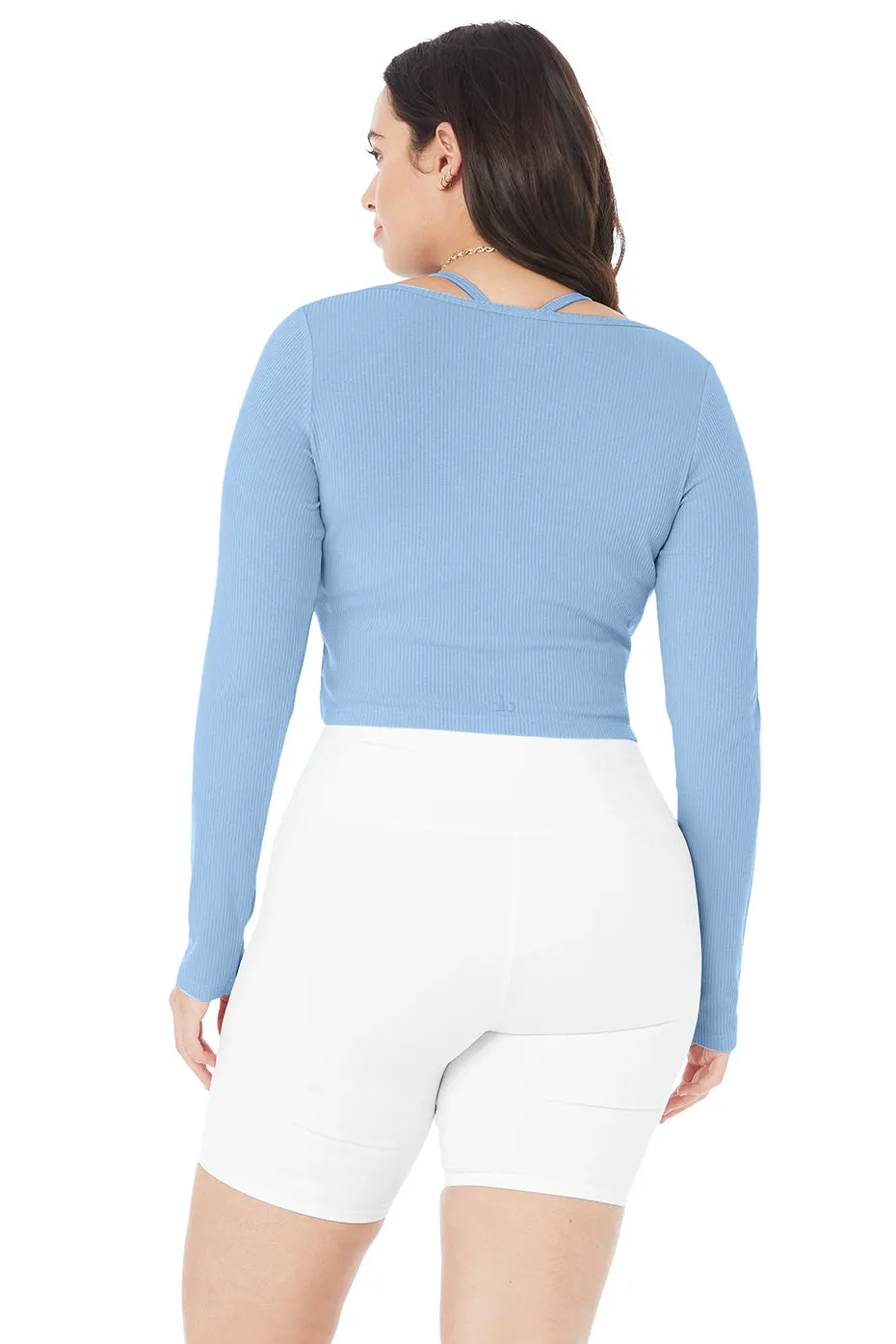 Ribbed Cropped Whisper Cardigan - Blue Skies