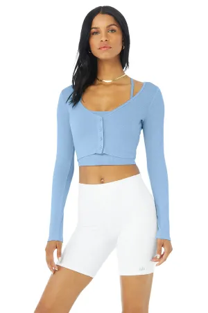 Ribbed Cropped Whisper Cardigan - Blue Skies