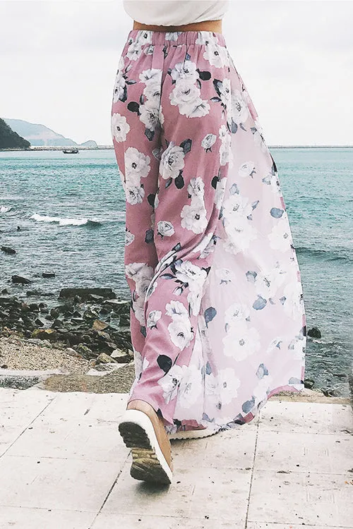 Rose Print High-slit Pants