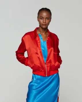 Satin Parachute Bomber Jacket - Retro Red