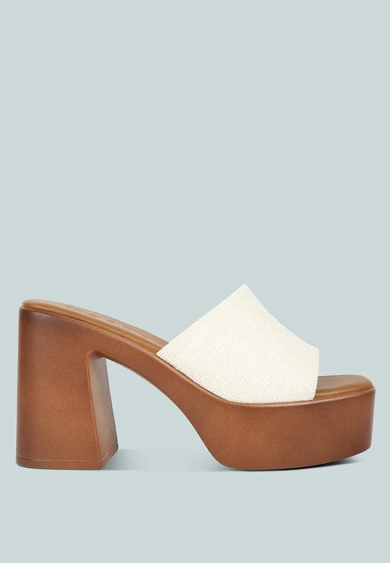 SCANDAL Slip on Block Heel Sandals in Off White