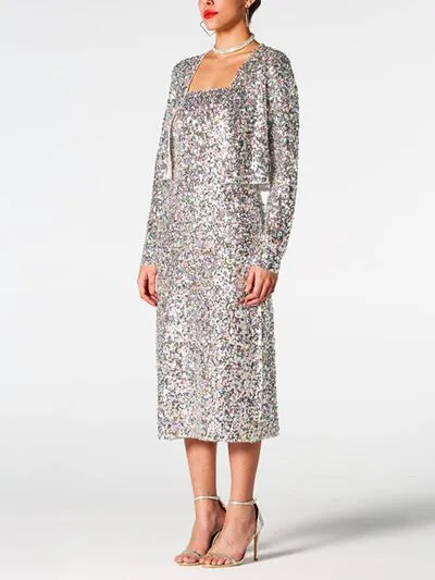 Sequin Cardigan and Straight Dress Set