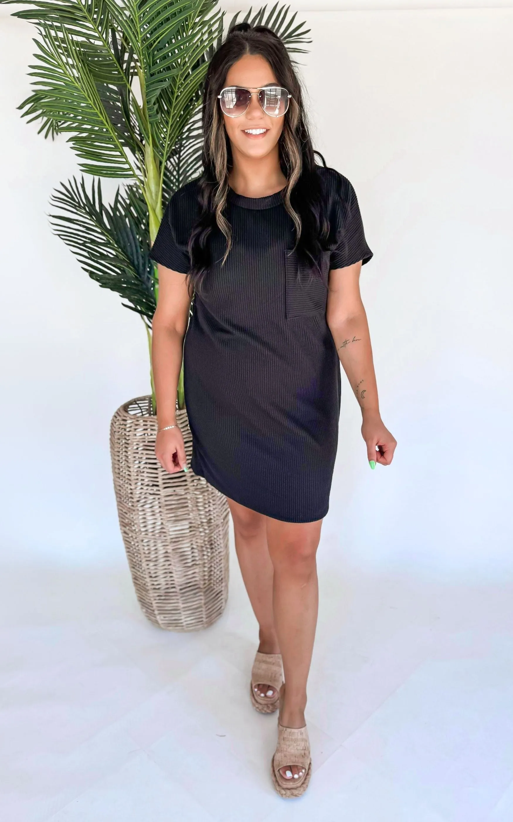 Short Sleeve Mini Black Dress