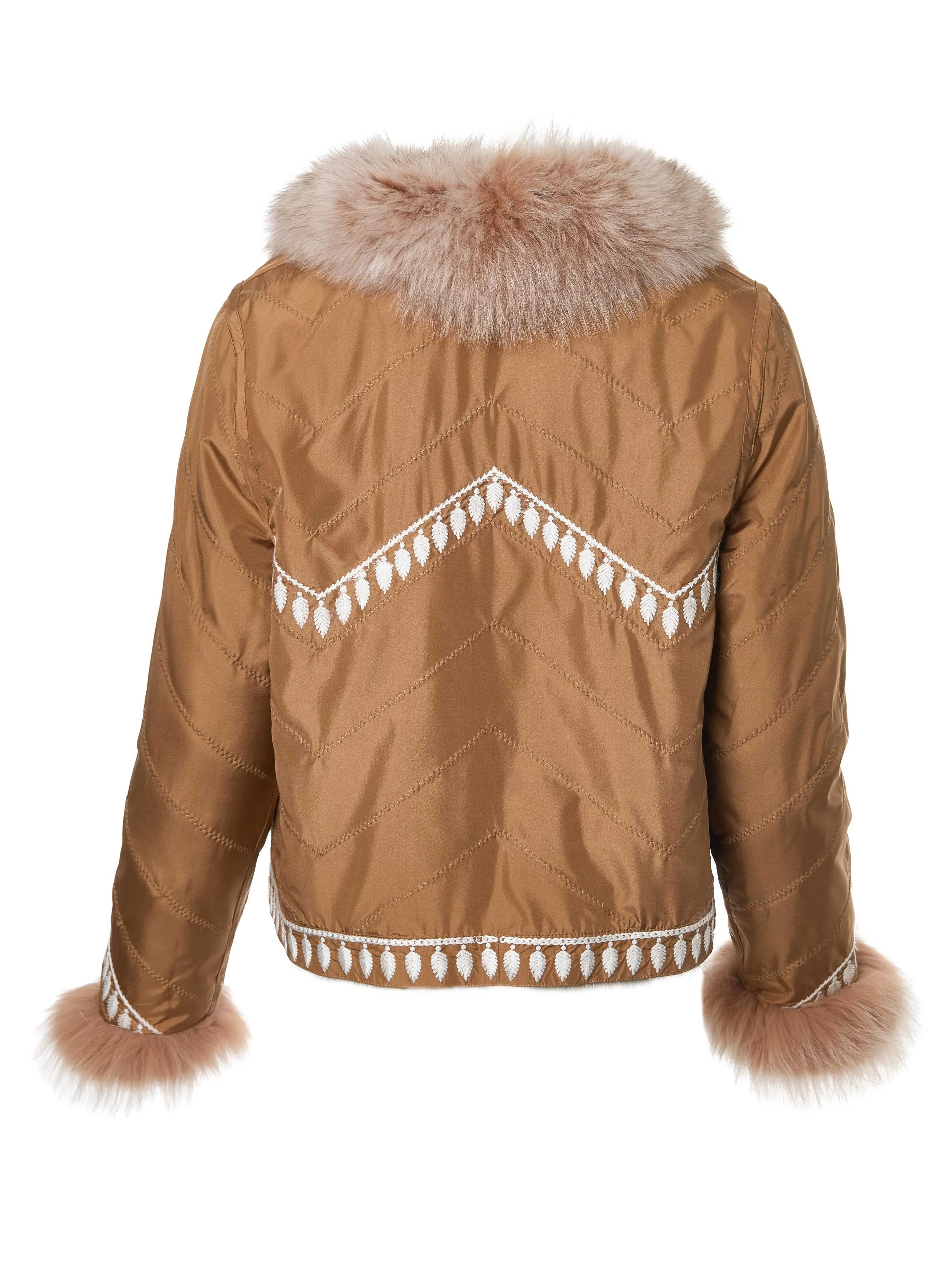 Silk Reversible Embroidered Fur Bomber in Vicuna Snowtop