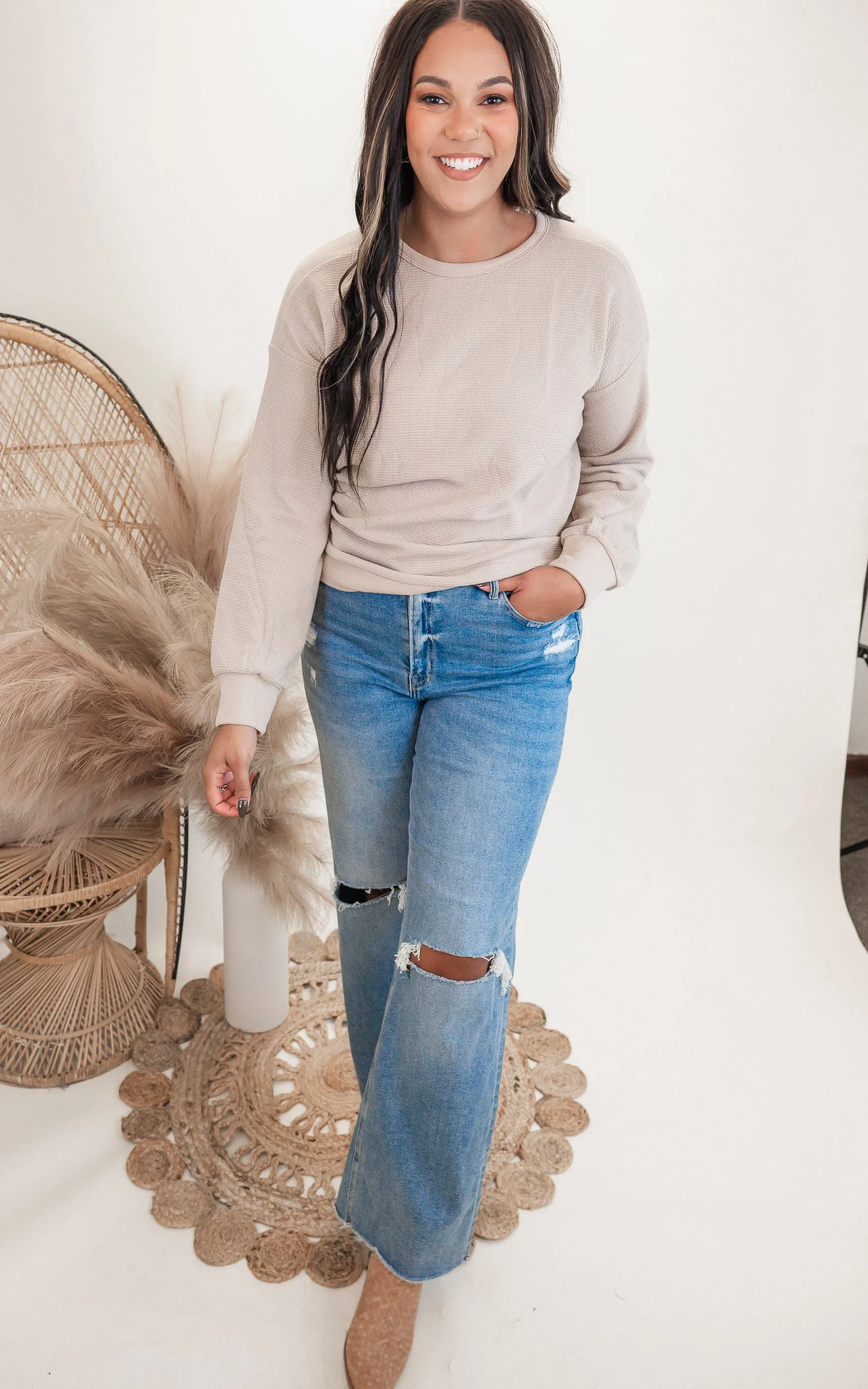 Simple and Effortless Taupe Pullover Knit Top