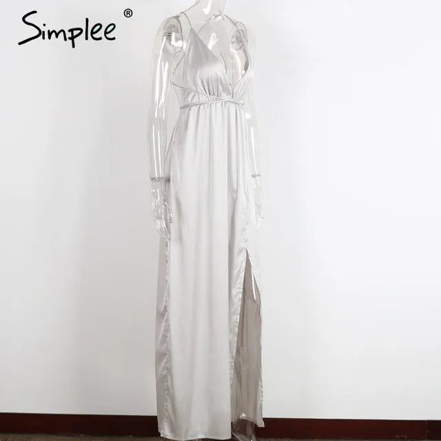 Simplee Slip satin backless sexy long dress Women pajamas summer dress evening Party elegant black maxi dresses vestidos