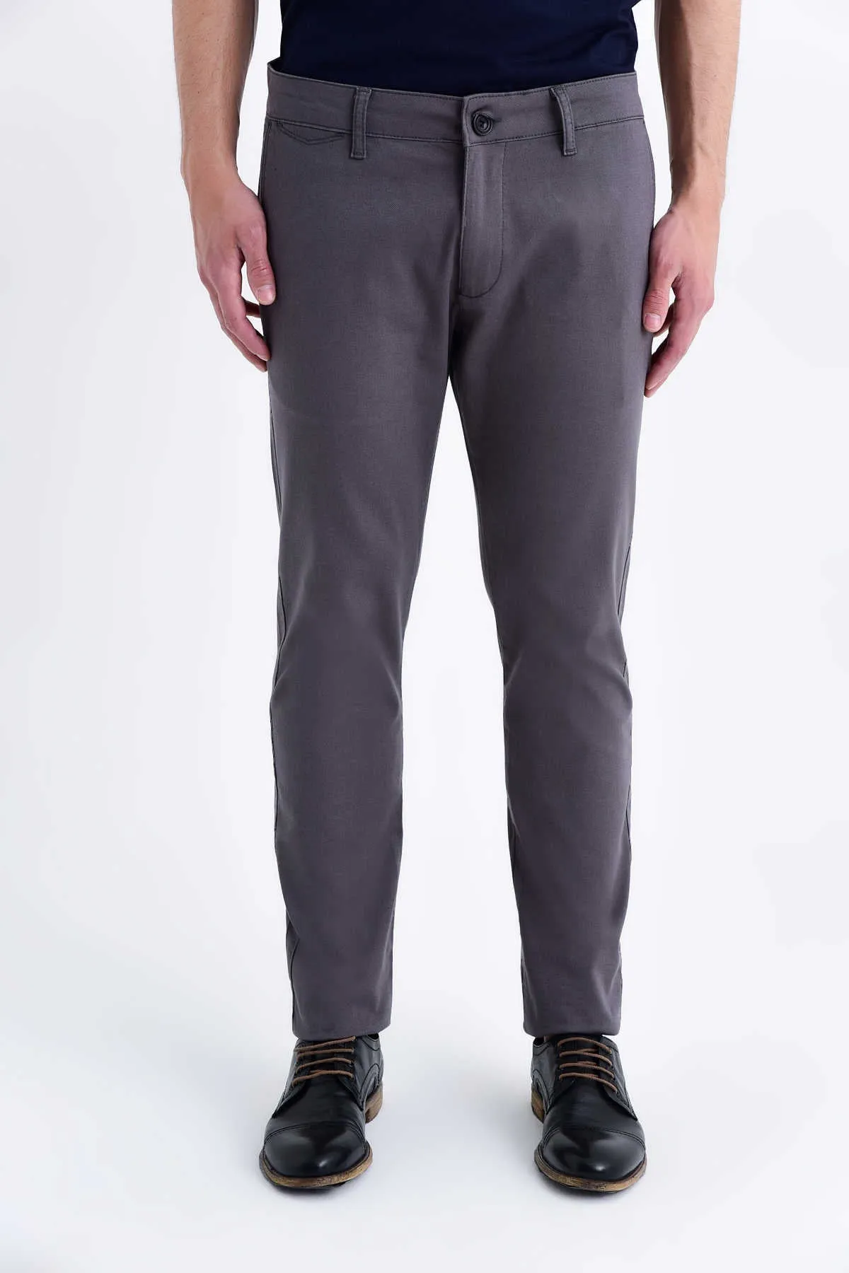 Slim Fit Low Waist Cotton Gray Casual Pants