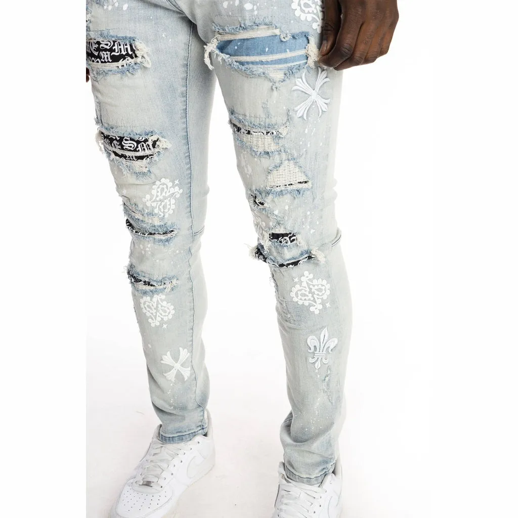 Slim Rip And Repaired Jeans - Hazy Blue