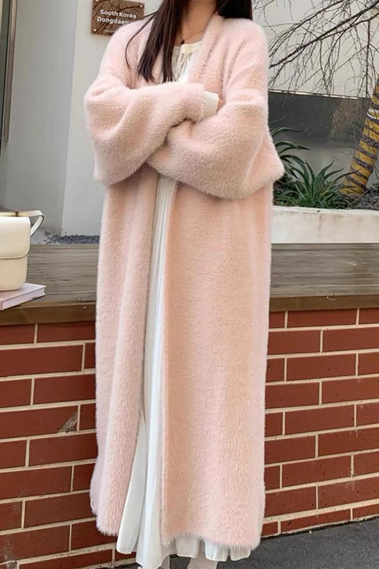 Solid Color Fuzzy Long Cardigan