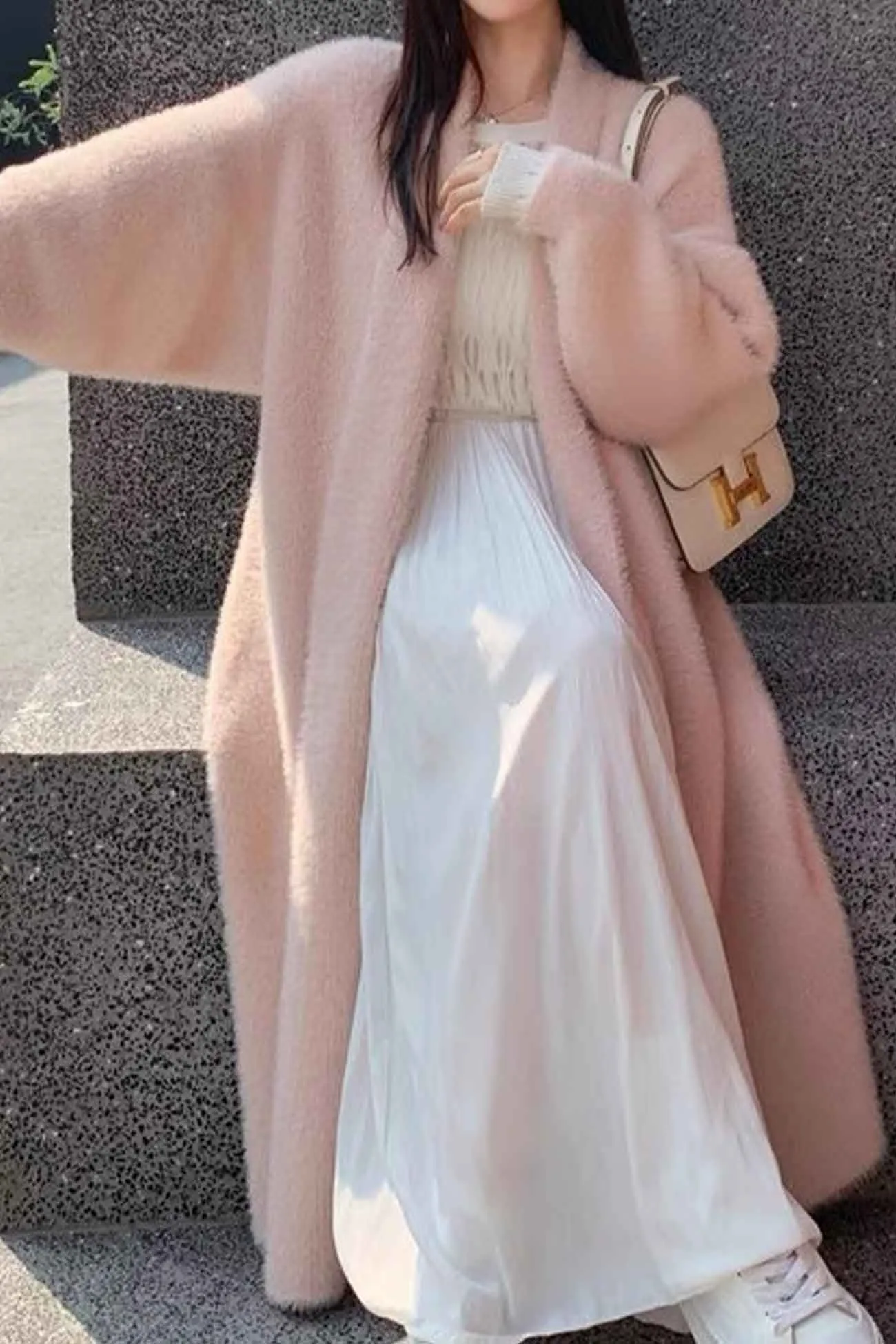 Solid Color Fuzzy Long Cardigan