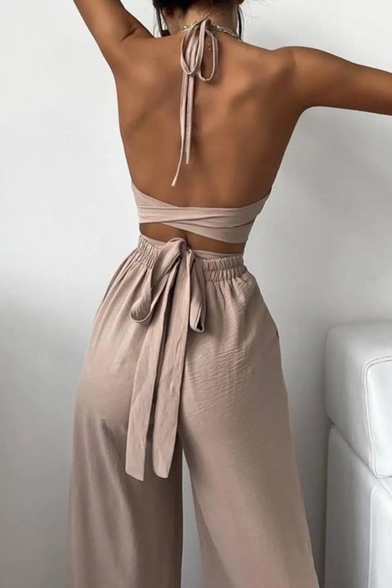 Solid Color Lapel Shirt Tie-up Vest Long Pants Suits