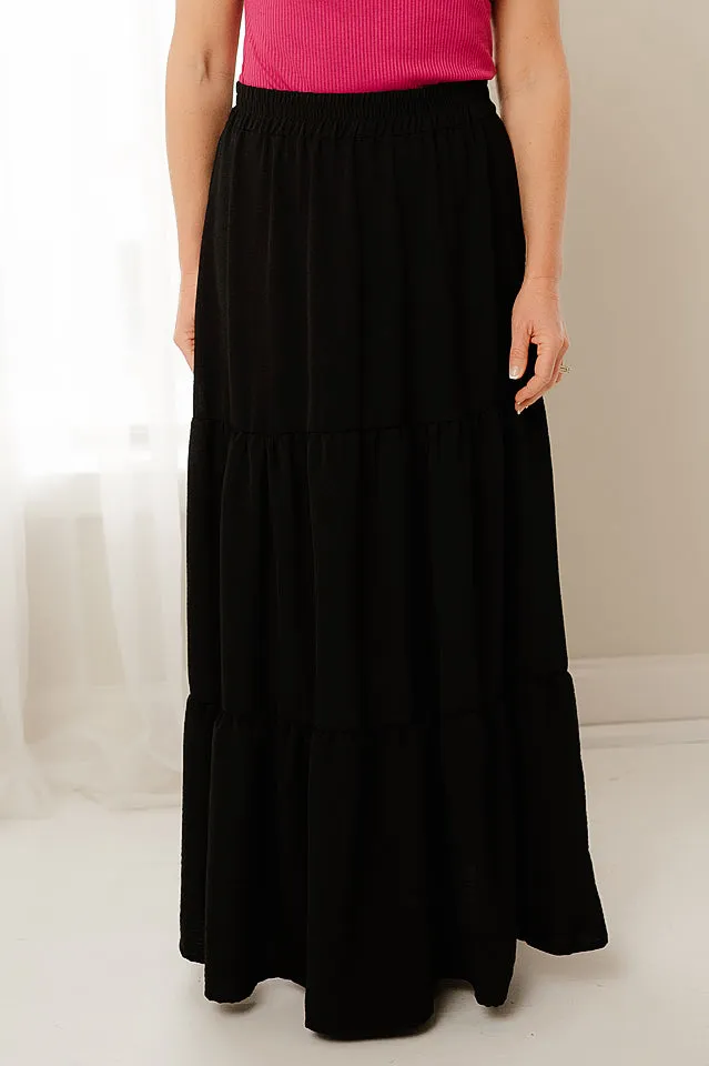 Solid Tiered Maxi Skirt