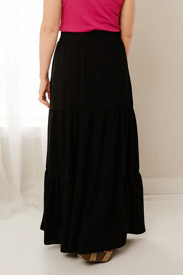 Solid Tiered Maxi Skirt