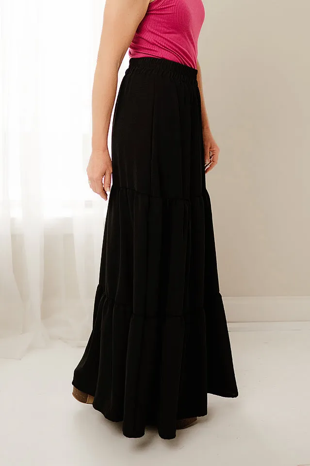 Solid Tiered Maxi Skirt