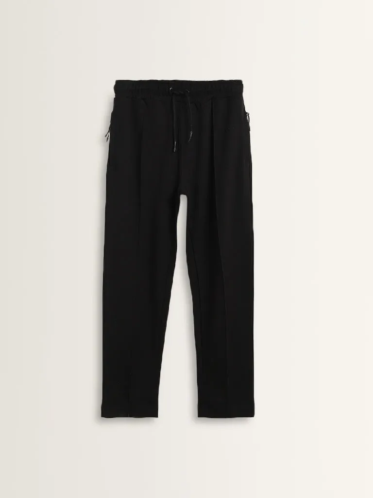 Studiofit Black Relaxed-Fit Mid-Rise Track Pants