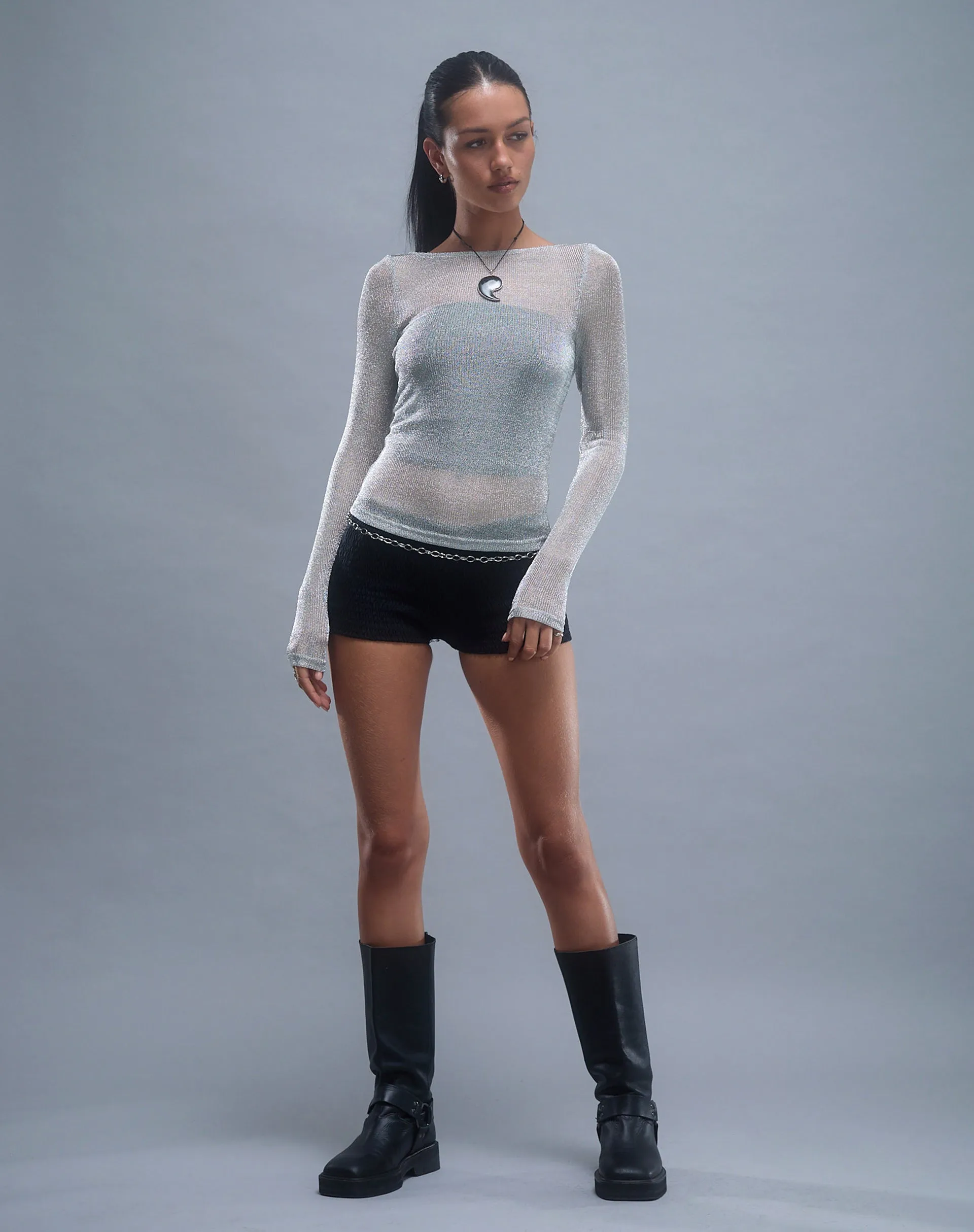 Suzette Long Sleeve Top in Silver Chain