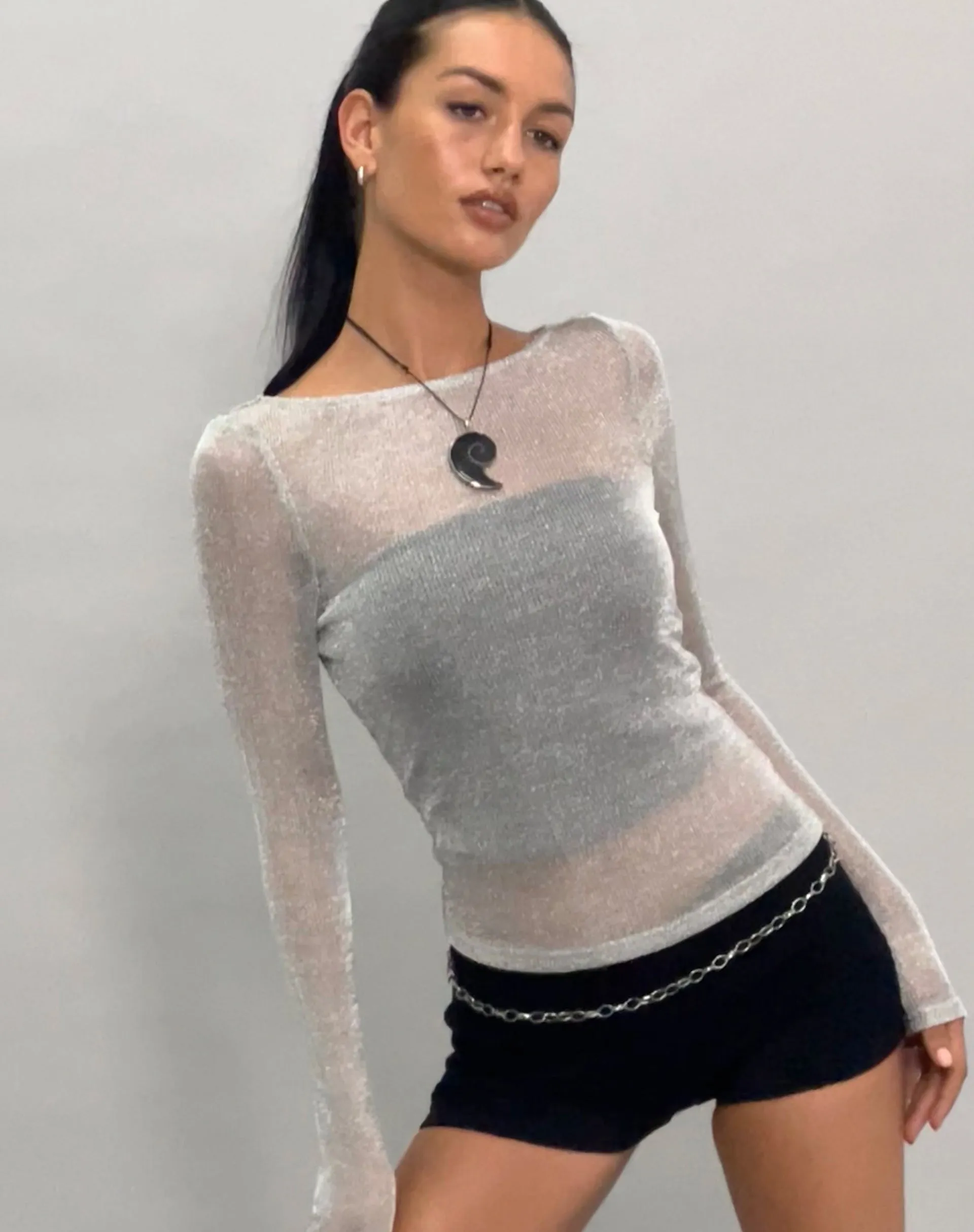 Suzette Long Sleeve Top in Silver Chain