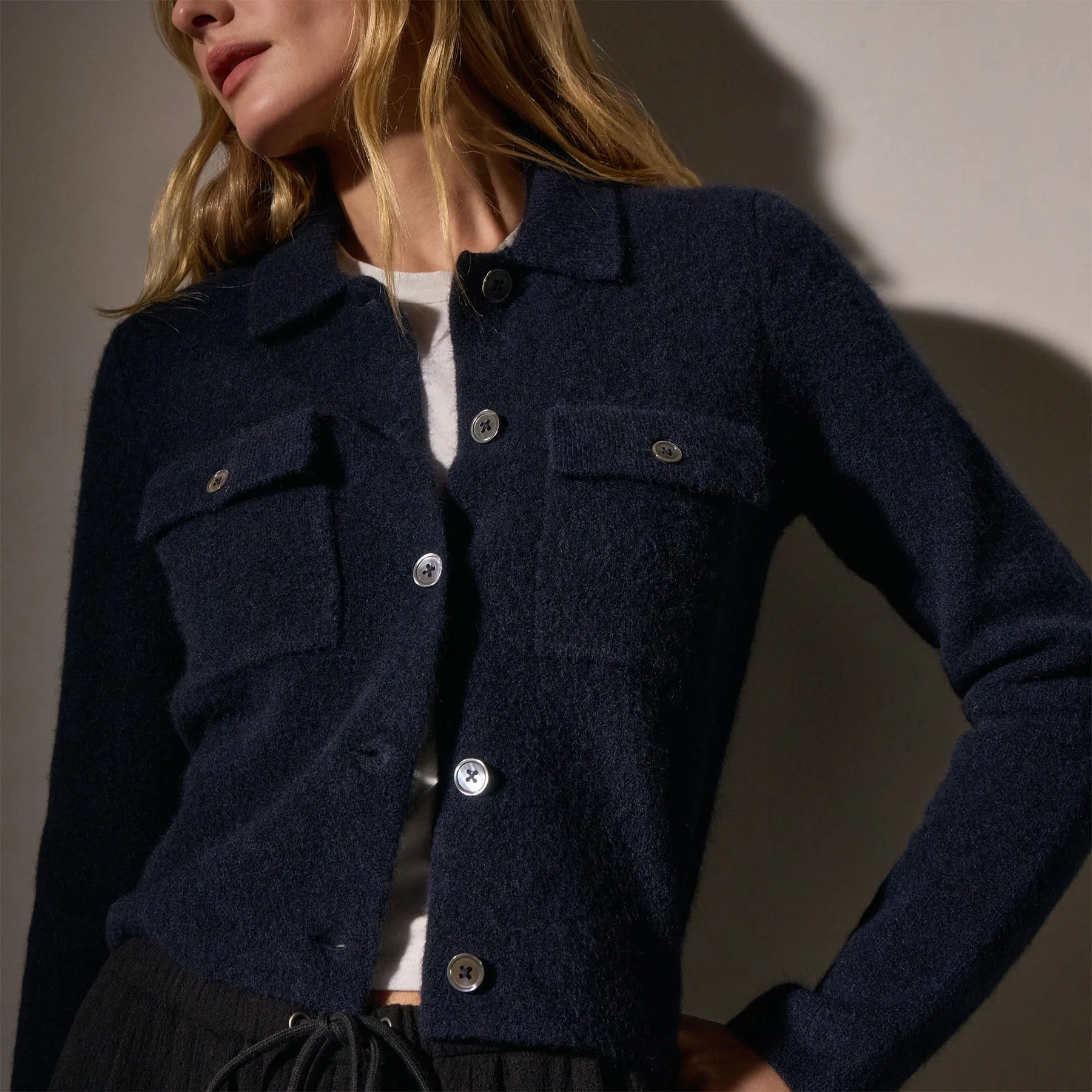 Sweater Knit Jacket - Navy