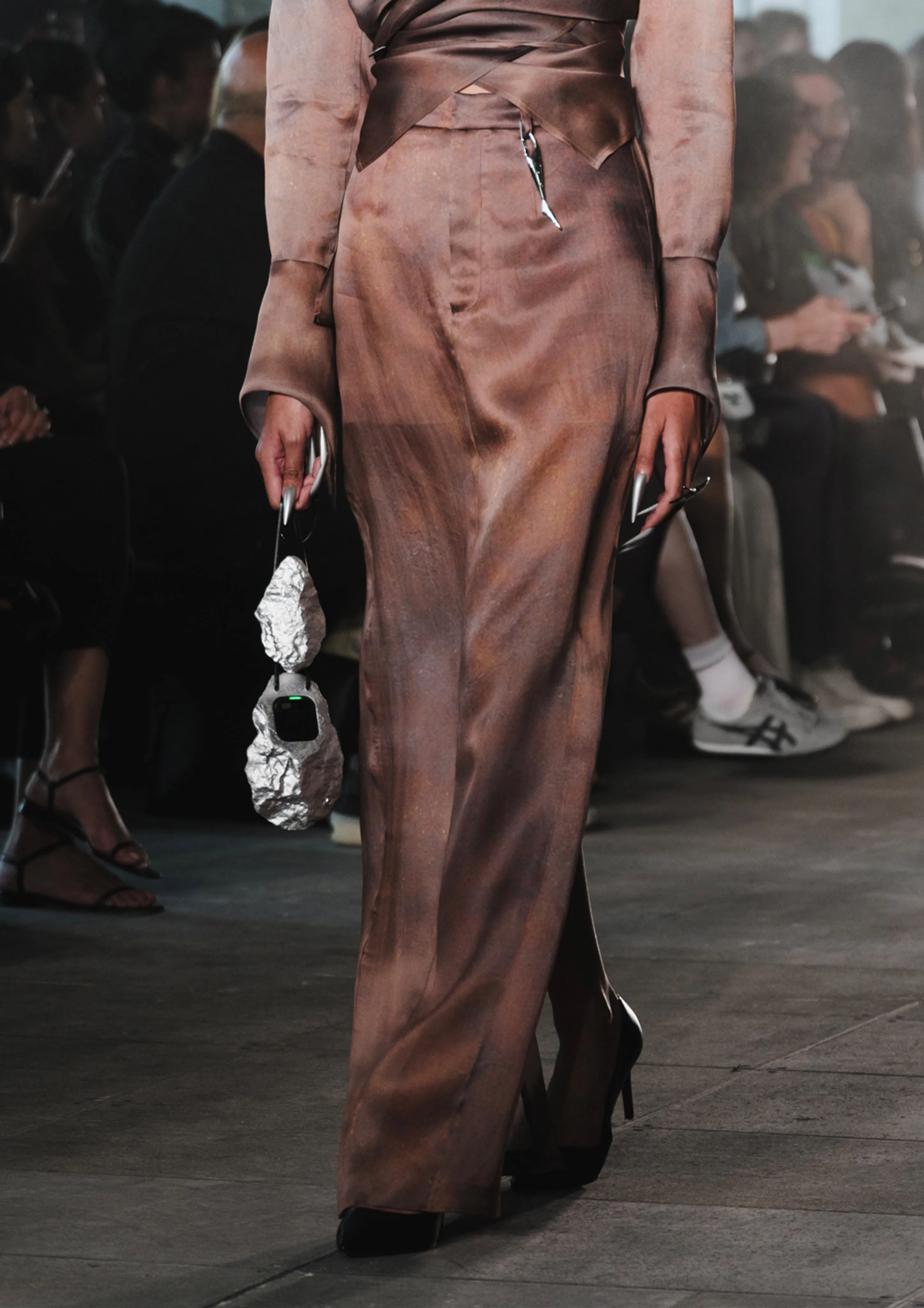 TAILORED SILK MAXI PILLAR SKIRT - RUST BROWN (Pre-order)