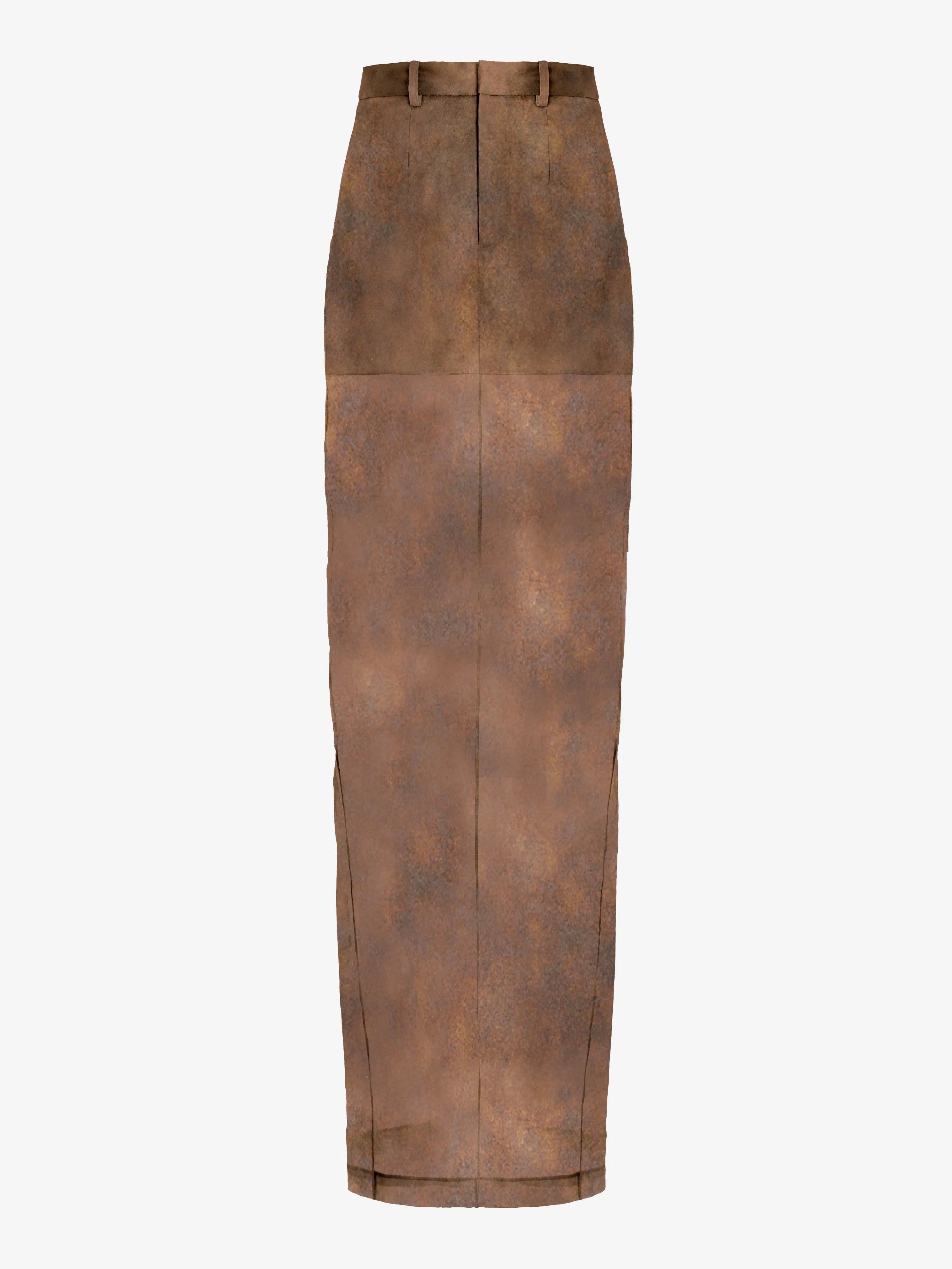 TAILORED SILK MAXI PILLAR SKIRT - RUST BROWN (Pre-order)