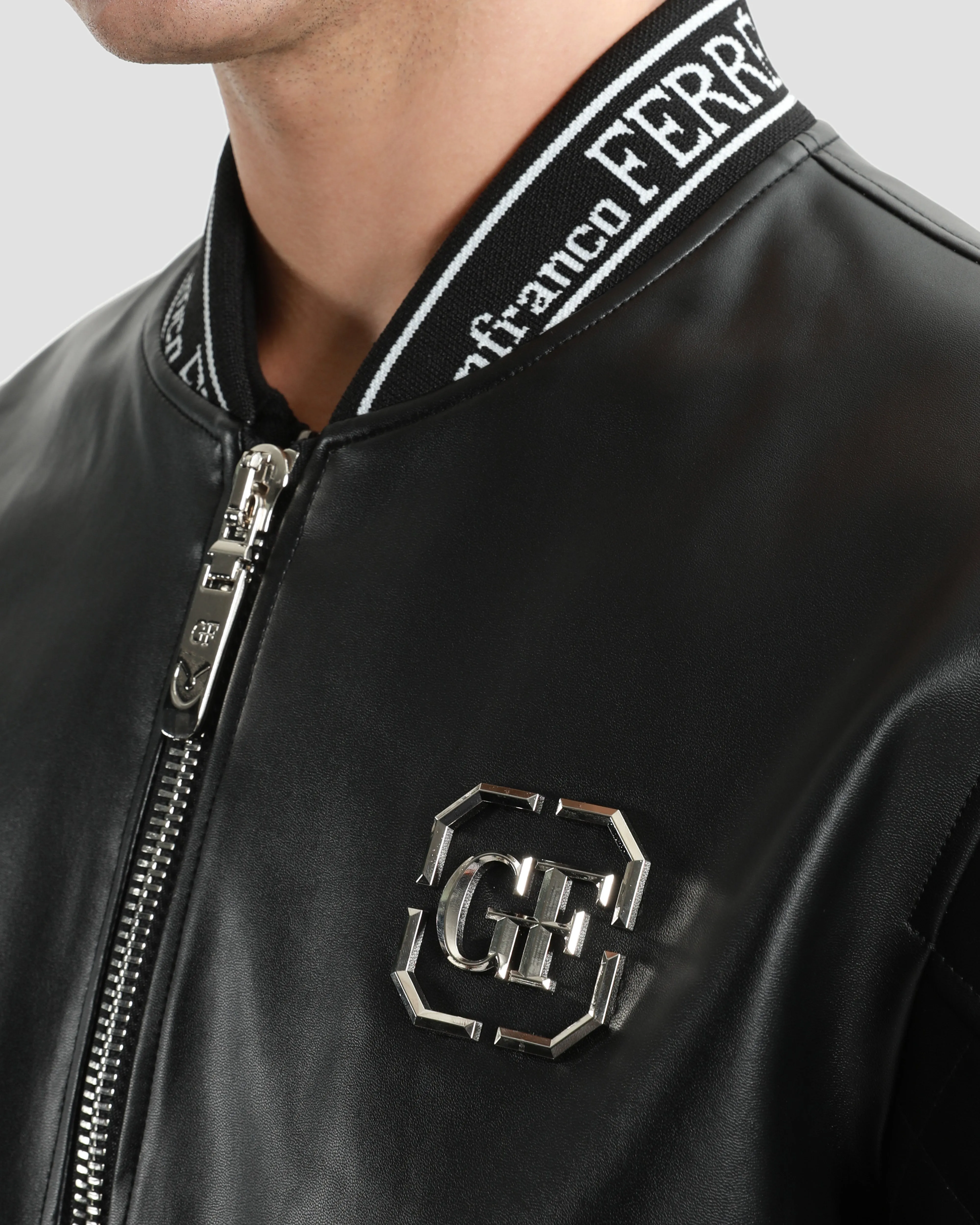 Tapered Leather Bomber Jacket