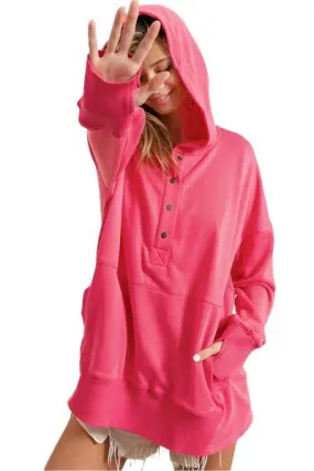 TEEK - Fuchsia Half Snap Thumbhole Long Sleeve Hoodie