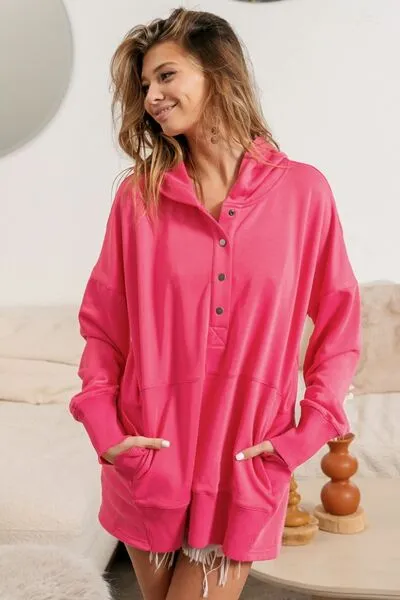 TEEK - Fuchsia Half Snap Thumbhole Long Sleeve Hoodie