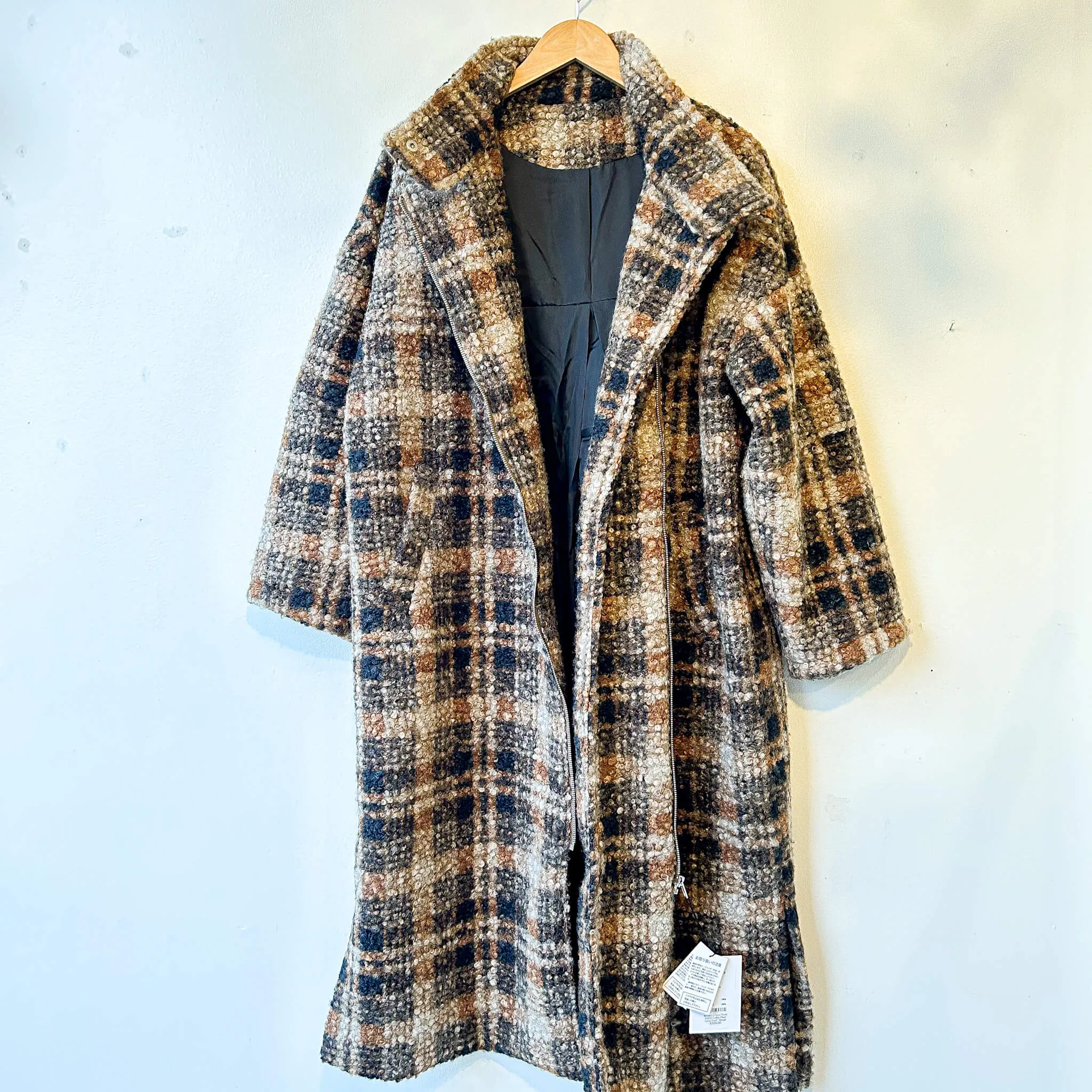 terrace | Faux Wool Stand Collar Plaid Long Coat