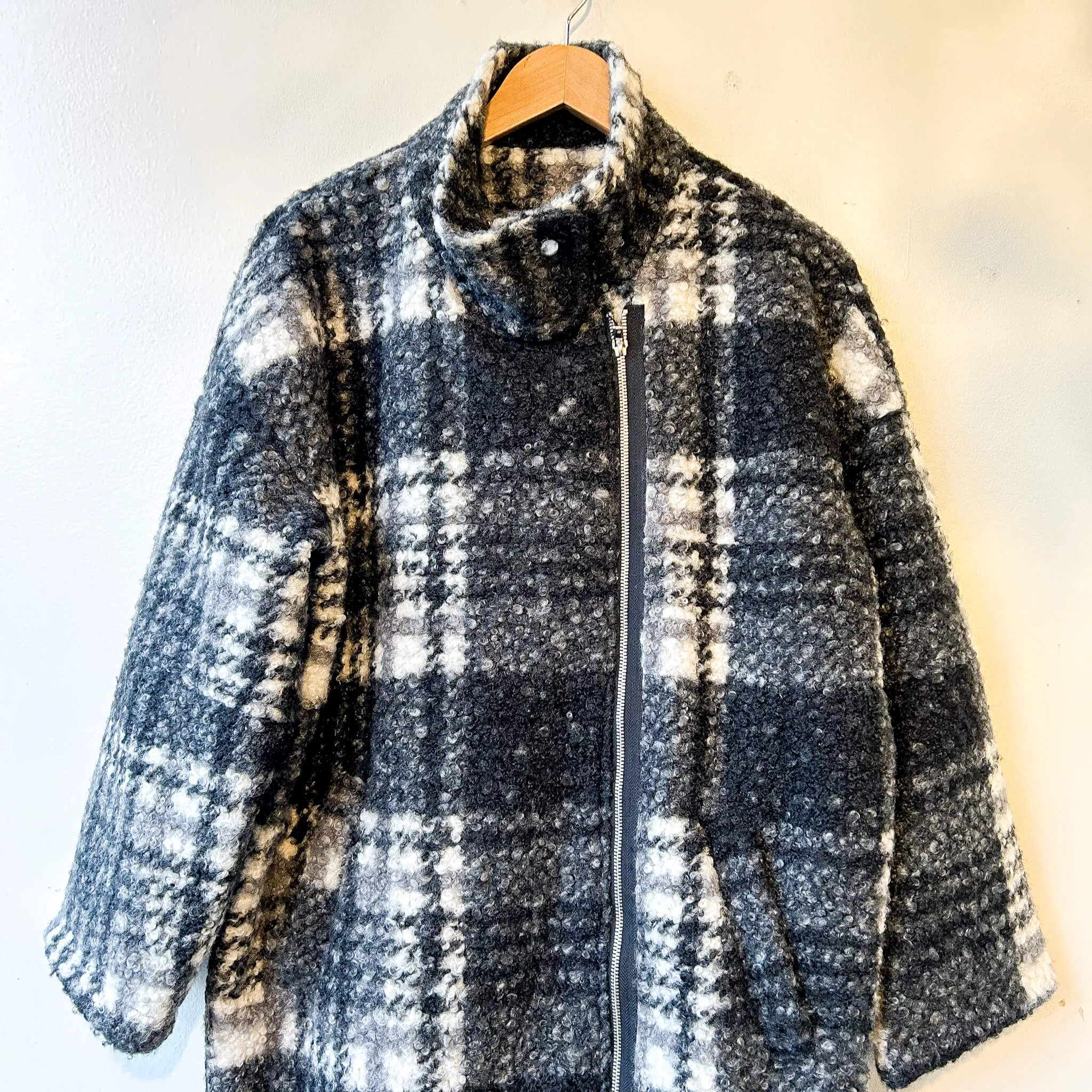 terrace | Faux Wool Stand Collar Plaid Long Coat