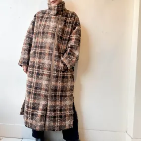 terrace | Faux Wool Stand Collar Plaid Long Coat