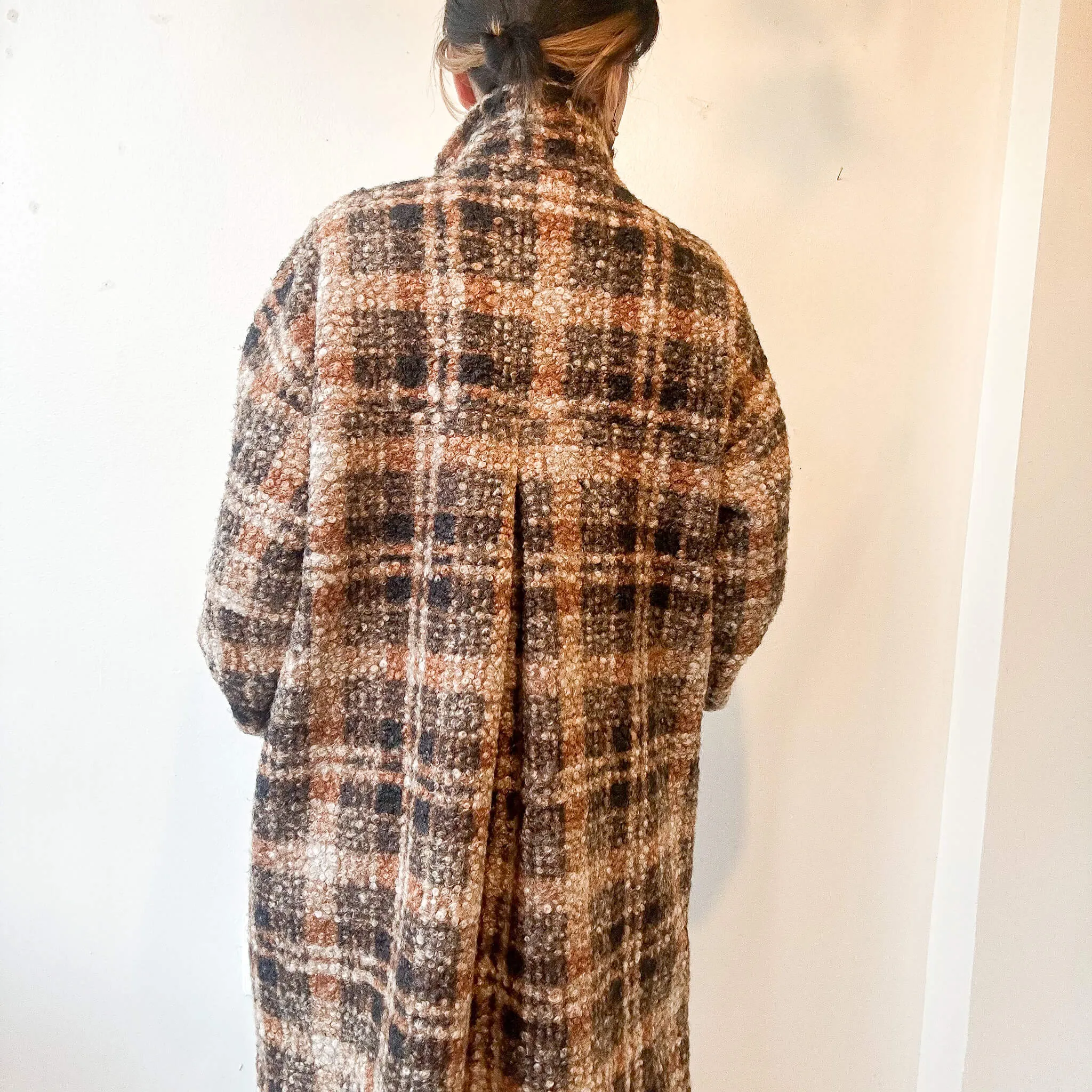 terrace | Faux Wool Stand Collar Plaid Long Coat