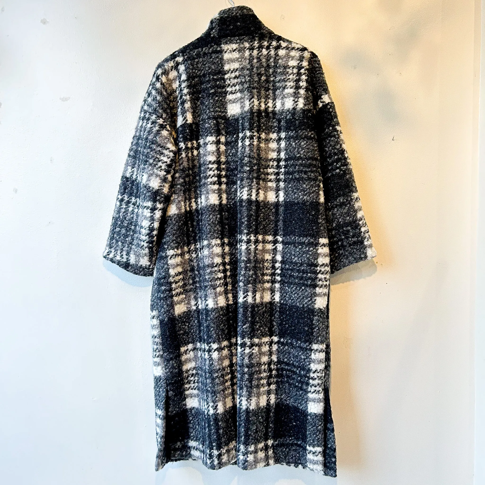 terrace | Faux Wool Stand Collar Plaid Long Coat