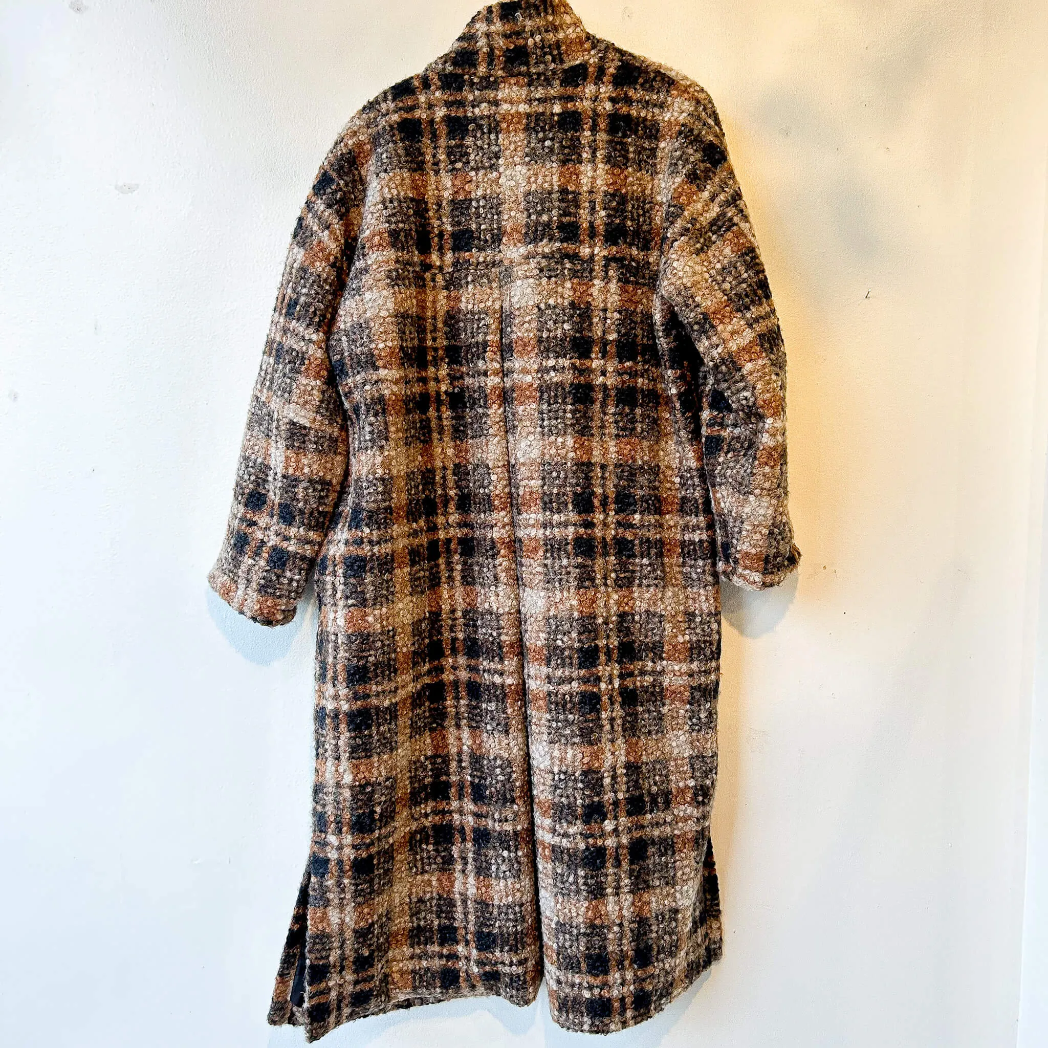 terrace | Faux Wool Stand Collar Plaid Long Coat