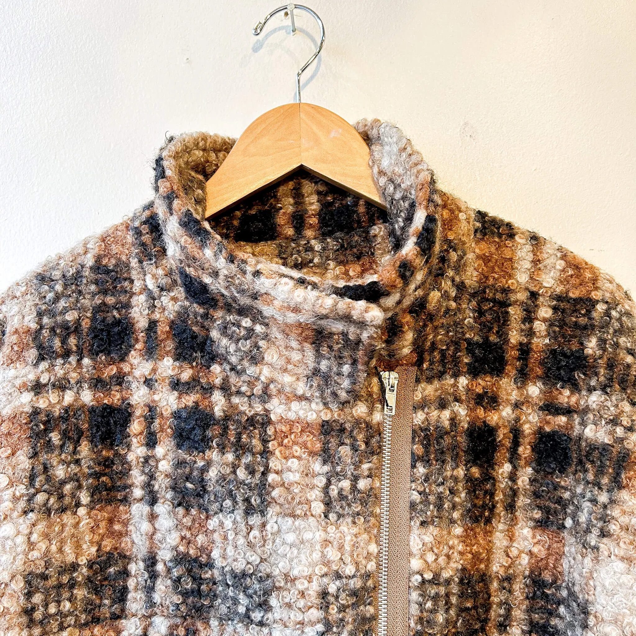 terrace | Faux Wool Stand Collar Plaid Long Coat