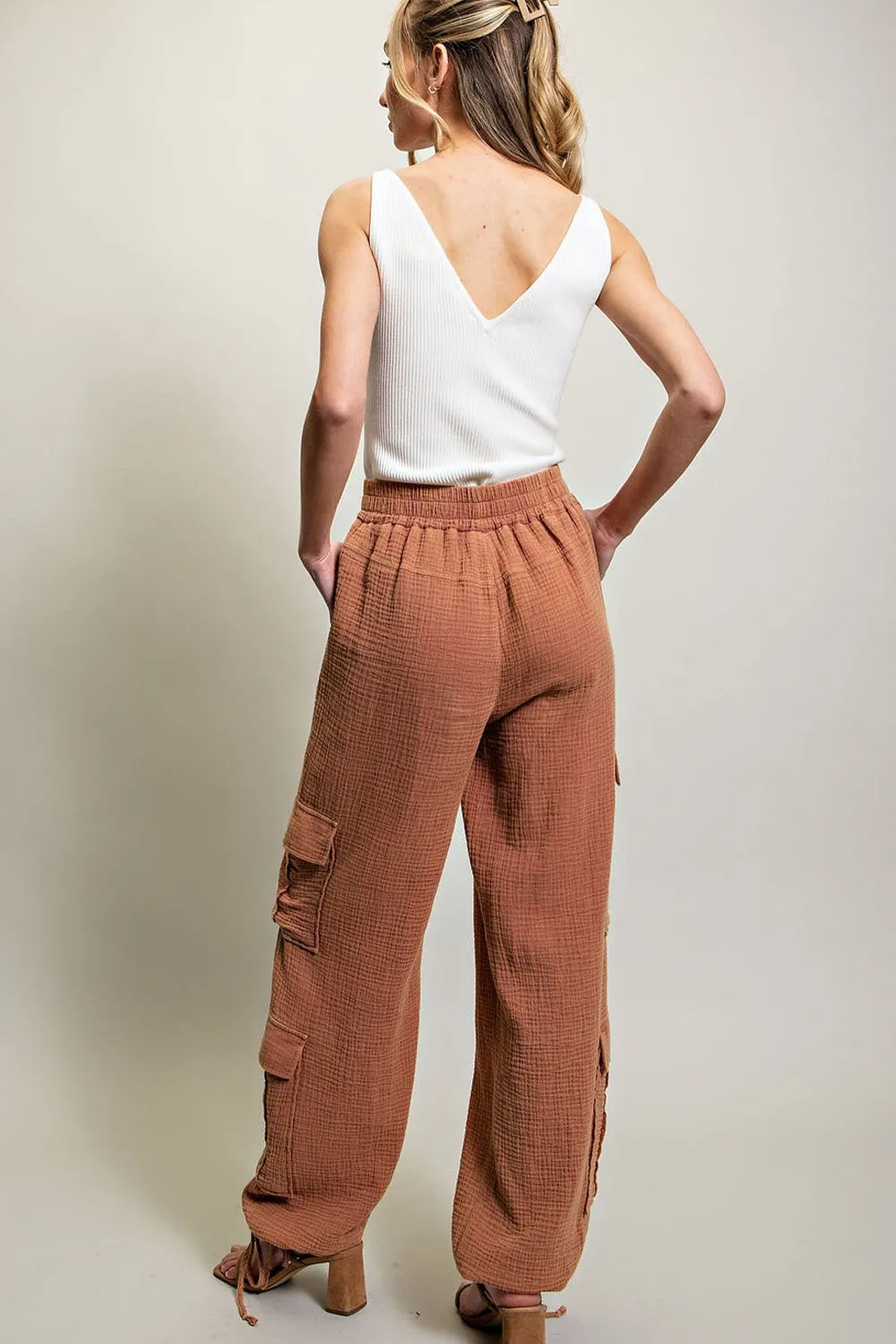 Terracotta Cinched Mineral Wash Cargo Joggers