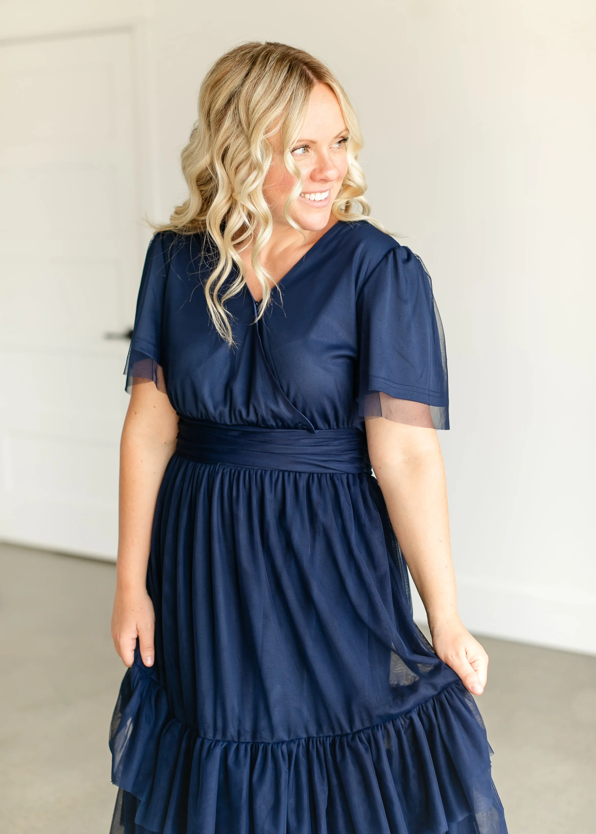 Tulle Tiered Short Sleeve Maxi Dress - FINAL SALE