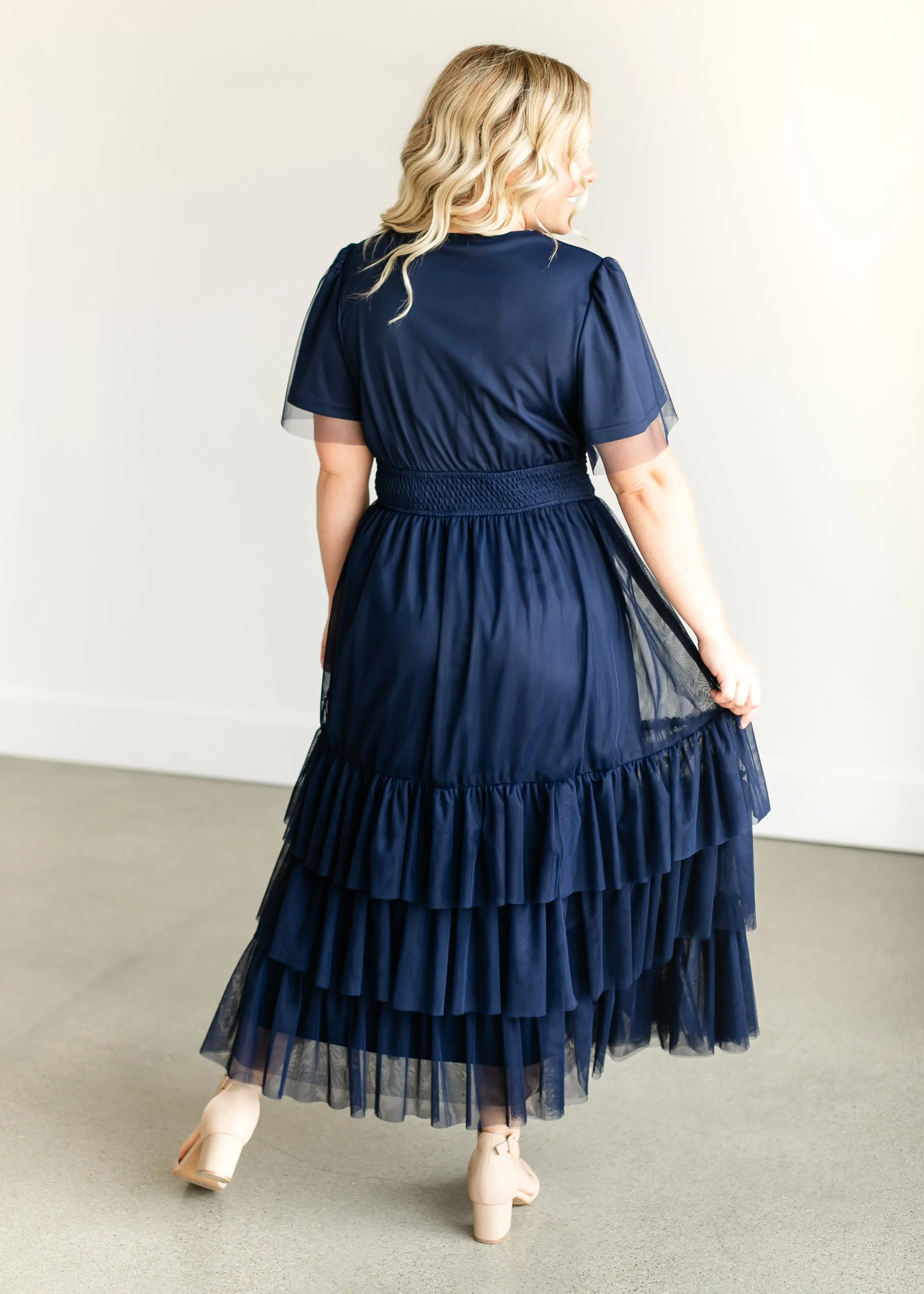 Tulle Tiered Short Sleeve Maxi Dress - FINAL SALE