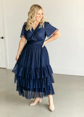 Tulle Tiered Short Sleeve Maxi Dress - FINAL SALE