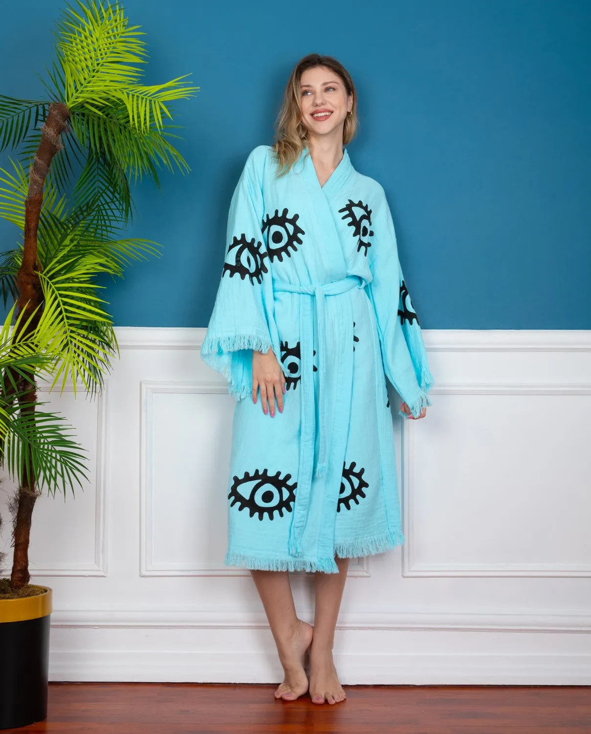 Turquoise Evil Eye kimono