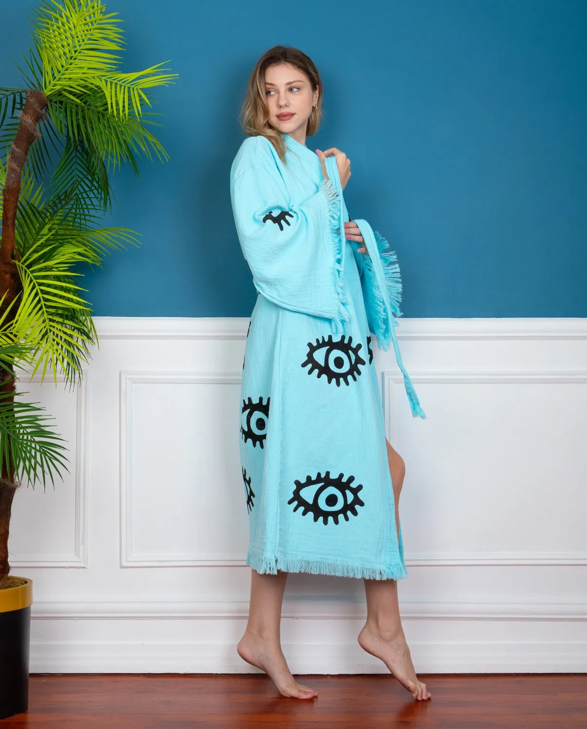 Turquoise Evil Eye kimono