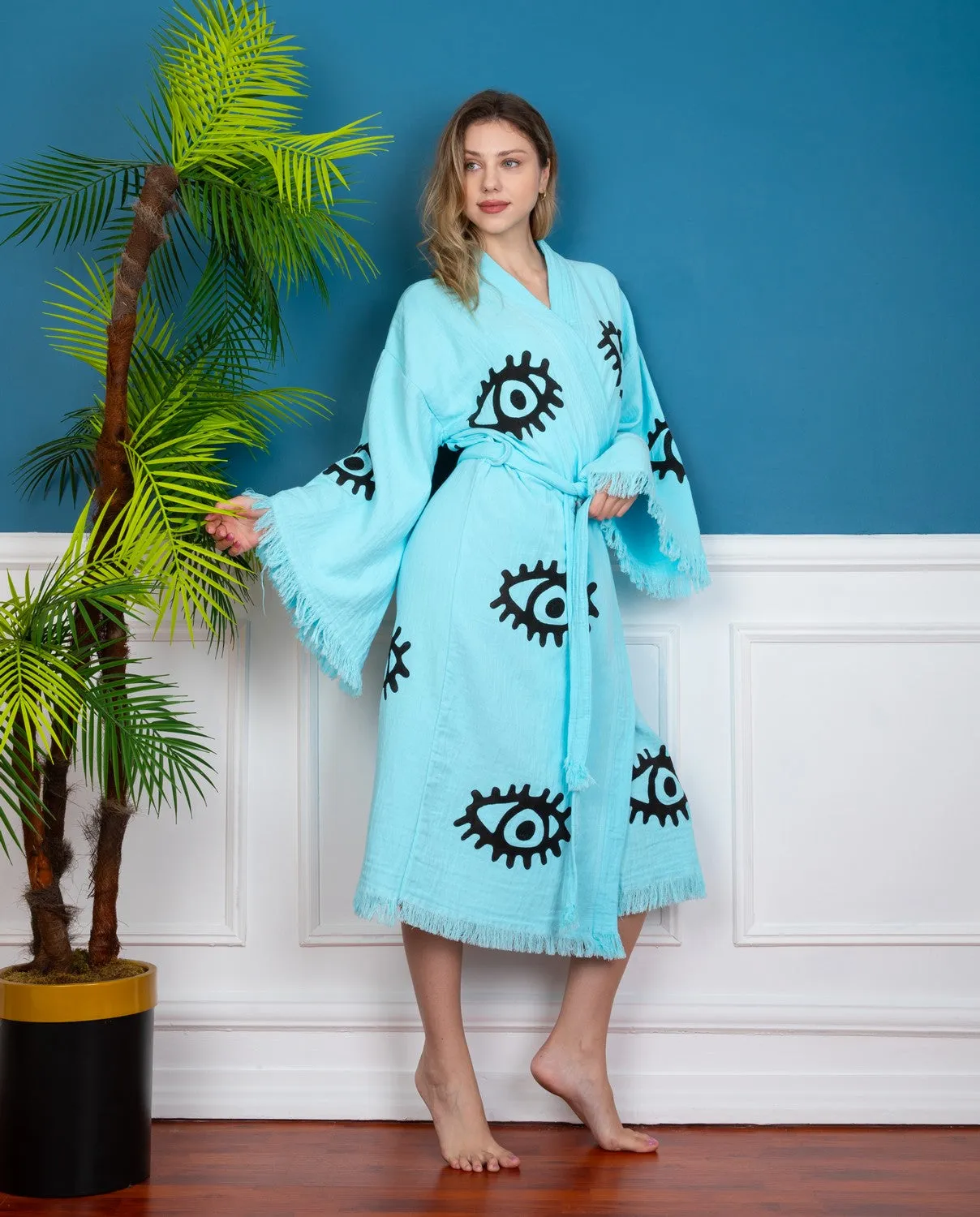 Turquoise Evil Eye kimono