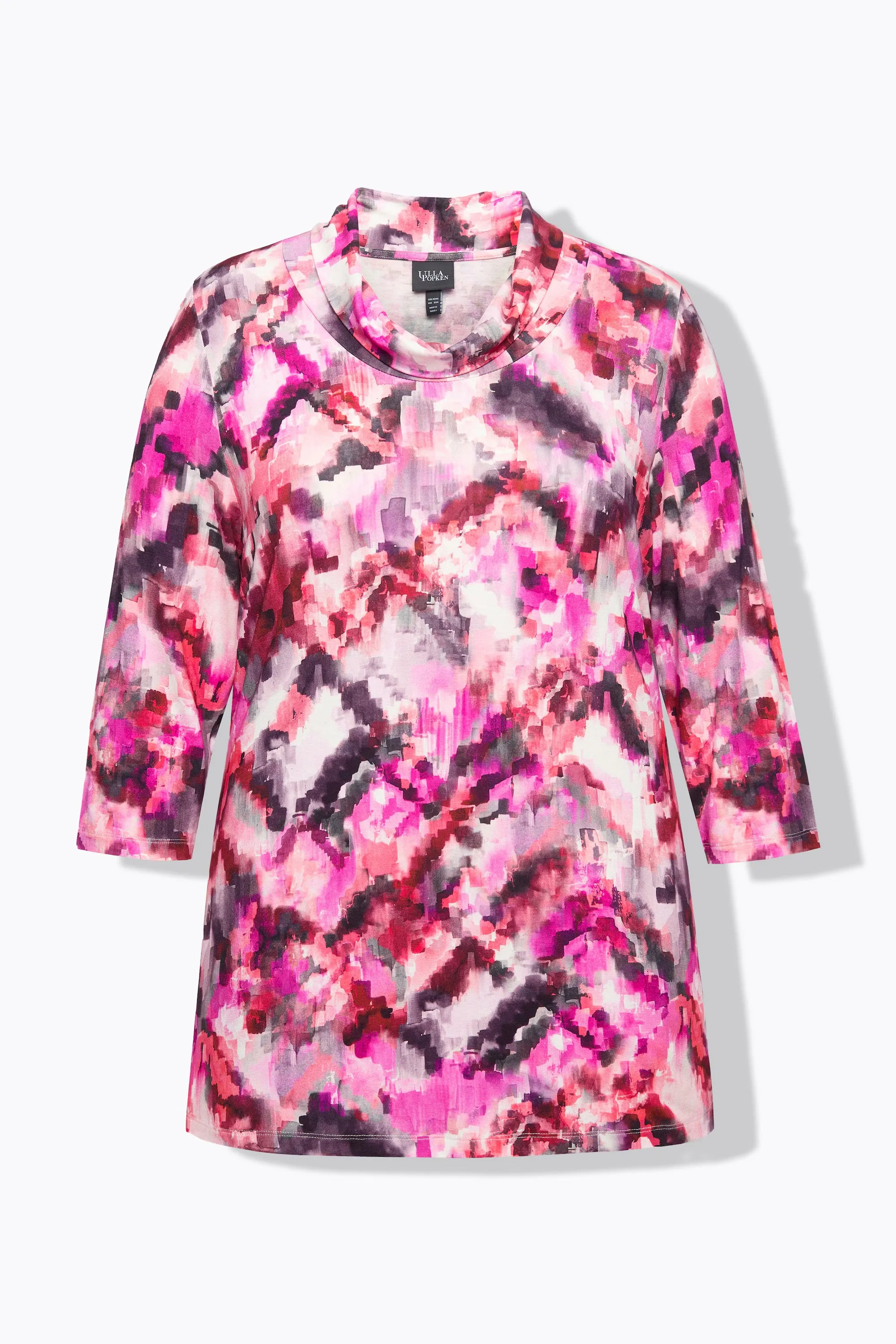 Ulla Popken Cowl Neck Top in Pink Pixel Print