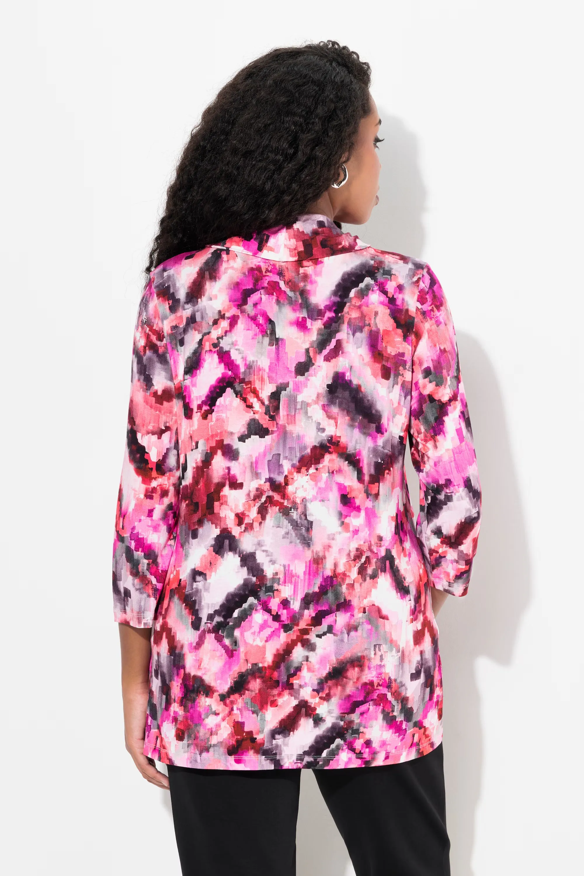 Ulla Popken Cowl Neck Top in Pink Pixel Print